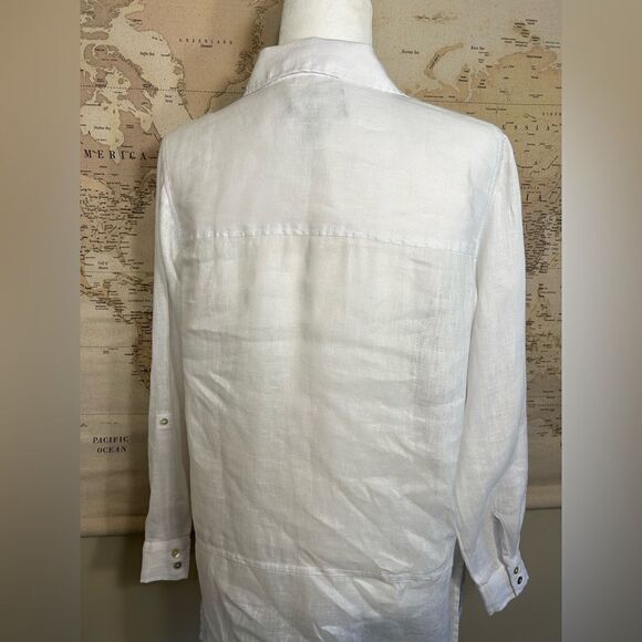 Tahari 100% Linen White Long Collared Blouse Button Up Shirt - Picture 9 of 9